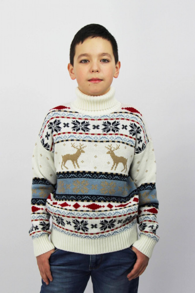 Демисезонный трикотажный свитер с воротником и длинным рукавом Полесье С9160-24 4С0754-Д43 152 снежок - фото 1