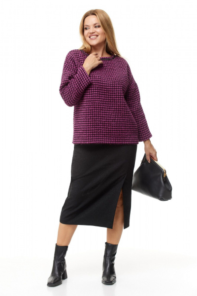 Стильный комплект блузка и юбка из текстиля Anastasia 1042.1 маджента/черный - фото 4