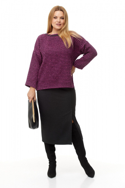 Стильный комплект блузка и юбка из текстиля Anastasia 1042.1 маджента/черный - фото 2