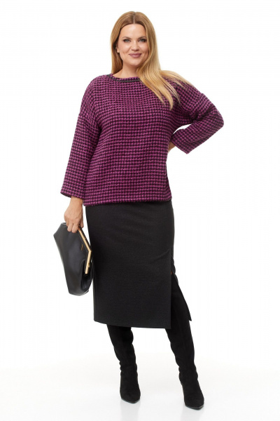 Стильный комплект блузка и юбка из текстиля Anastasia 1042.1 маджента/черный - фото 1