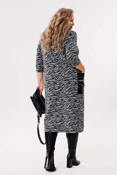 Платье миди с разрезом на молнии и карманом из эко-кожи Michel chic 2080/2 графит,черный - фото 5