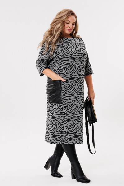 Платье миди с разрезом на молнии и карманом из эко-кожи Michel chic 2080/2 графит,черный - фото 3