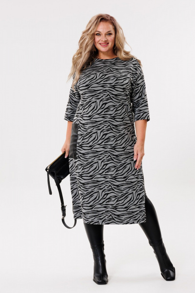 Платье миди с разрезом на молнии и карманом из эко-кожи Michel chic 2080/2 графит,черный - фото 1