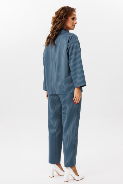 Деловой костюм из полосчатого текстиля жакет и брюки Mubliz 200 морская_волна - фото 15
