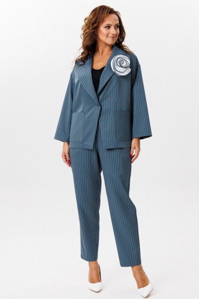 Деловой костюм из полосчатого текстиля жакет и брюки Mubliz 200 морская_волна - фото 10
