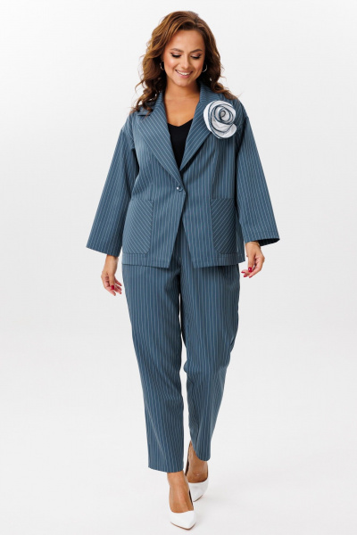 Деловой костюм из полосчатого текстиля жакет и брюки Mubliz 200 морская_волна - фото 9