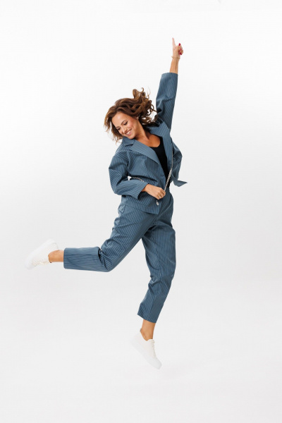 Деловой костюм из полосчатого текстиля жакет и брюки Mubliz 200 морская_волна - фото 8