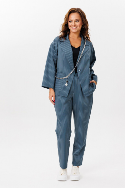 Деловой костюм из полосчатого текстиля жакет и брюки Mubliz 200 морская_волна - фото 3