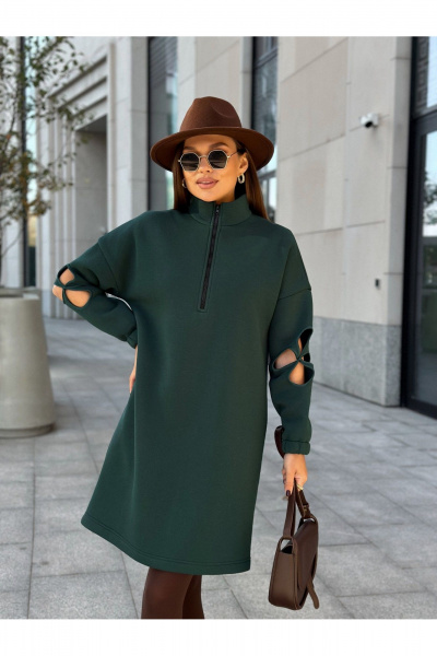 Платье прямого силуэта с коротким рукавом и кружевной вставкой Dilana VIP 2058 темно-зеленый - фото 9