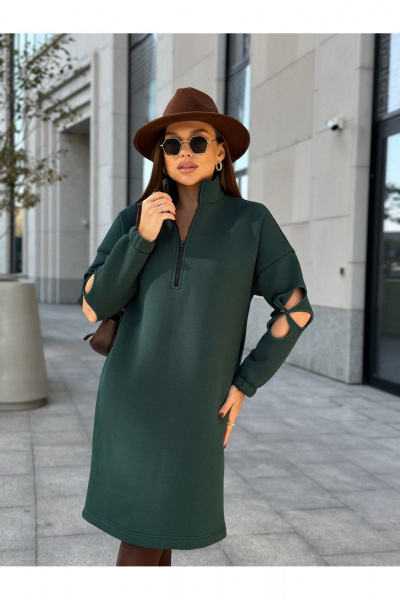 Платье прямого силуэта с коротким рукавом и кружевной вставкой Dilana VIP 2058 темно-зеленый - фото 7