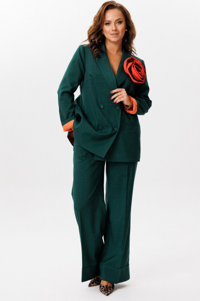 Костюм из костюмной ткани с прямым жакетом и широкими брюками Mubliz 190 изумруд - фото 14