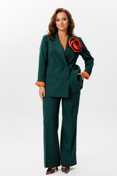 Костюм из костюмной ткани с прямым жакетом и широкими брюками Mubliz 190 изумруд - фото 13