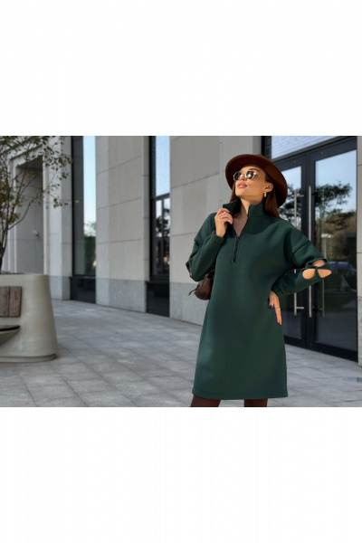 Платье прямого силуэта с коротким рукавом и кружевной вставкой Dilana VIP 2058 темно-зеленый - фото 2