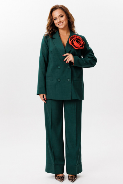 Костюм из костюмной ткани с прямым жакетом и широкими брюками Mubliz 190 изумруд - фото 3