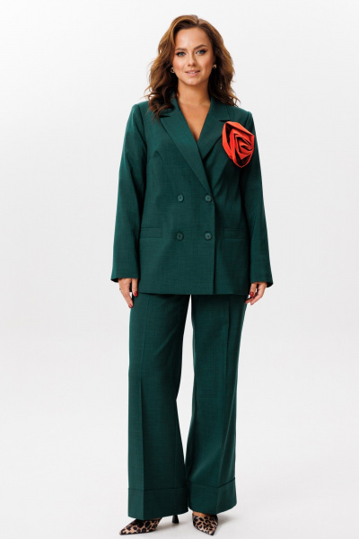 Костюм из костюмной ткани с прямым жакетом и широкими брюками Mubliz 190 изумруд - фото 1