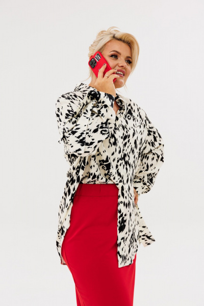 Рубашка из вискозы с принтом «березка» и классическим воротником GRATTO 4470 - фото 3