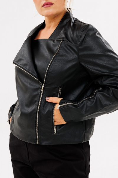 Куртка из экокожи на молнии и кнопке для демисезона GRATTO 7113 черный - фото 3