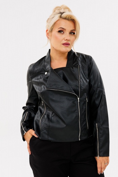 Куртка из экокожи на молнии и кнопке для демисезона GRATTO 7113 черный - фото 1