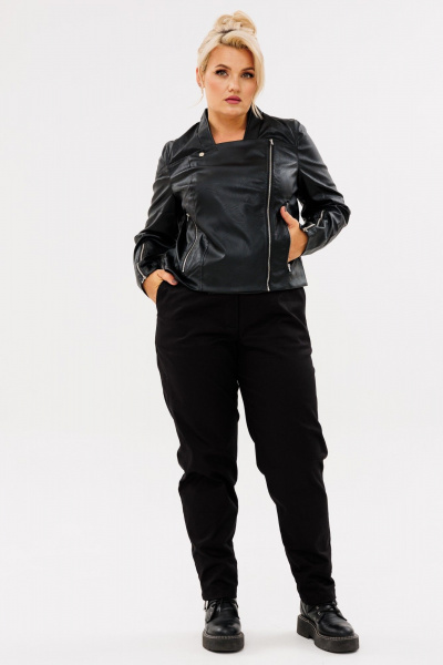 Куртка из экокожи на молнии и кнопке для демисезона GRATTO 7113 черный - фото 2