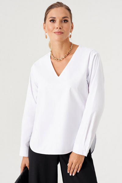 Белая хлопковая свободная блуза с длинным рукавом Панда 173140w белый - фото 2