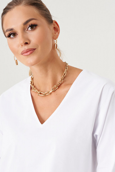 Белая хлопковая свободная блуза с длинным рукавом Панда 173140w белый - фото 4