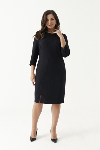 Черное платье из поливискозы с декоративными молниями Панда 189384w черный - фото 1