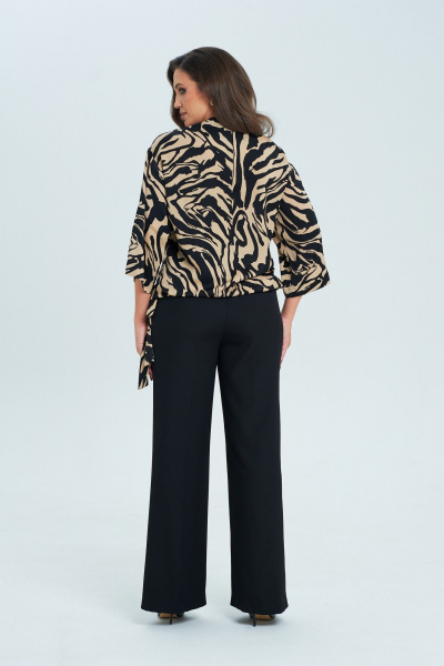 Бежевый и черный комплект: блуза с кулиской и классические брюки Verita 2319 - фото 6