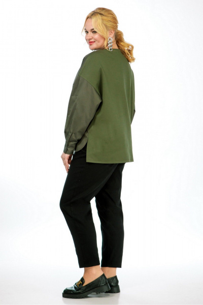 Зеленый трикотажный джемпер с фигурным вырезом и пуговицами Jurimex 3211 - фото 6