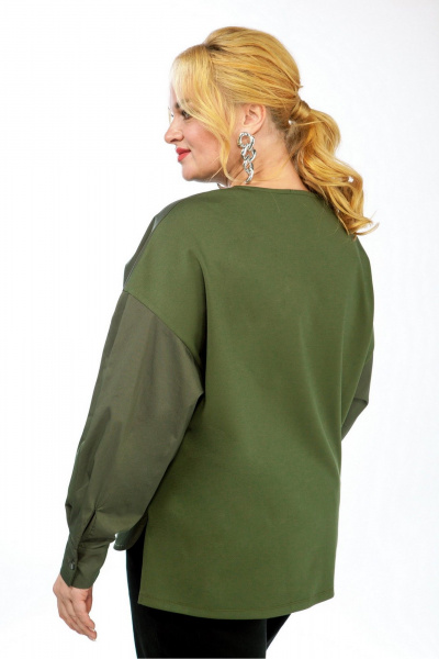 Зеленый трикотажный джемпер с фигурным вырезом и пуговицами Jurimex 3211 - фото 5