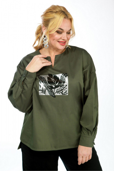 Зеленый трикотажный джемпер с фигурным вырезом и пуговицами Jurimex 3211 - фото 2