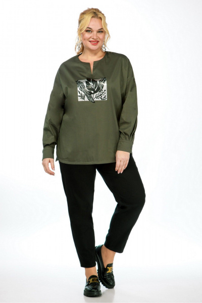 Зеленый трикотажный джемпер с фигурным вырезом и пуговицами Jurimex 3211 - фото 1