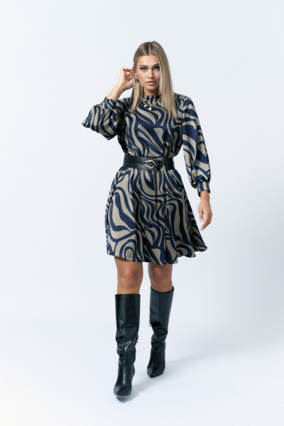 Серое и синее платье А-силуэта с подкладкой и пуговицами Verita 2327 - фото 5