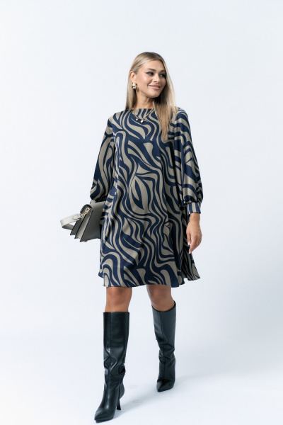 Серое и синее платье А-силуэта с подкладкой и пуговицами Verita 2327 - фото 2