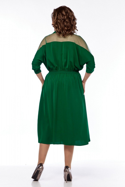 Зеленое расклешенное платье с поясом на резинке и прозрачным верхом Диомант 2012 зеленый - фото 4