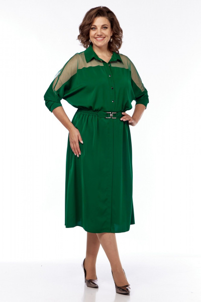 Зеленое расклешенное платье с поясом на резинке и прозрачным верхом Диомант 2012 зеленый - фото 2