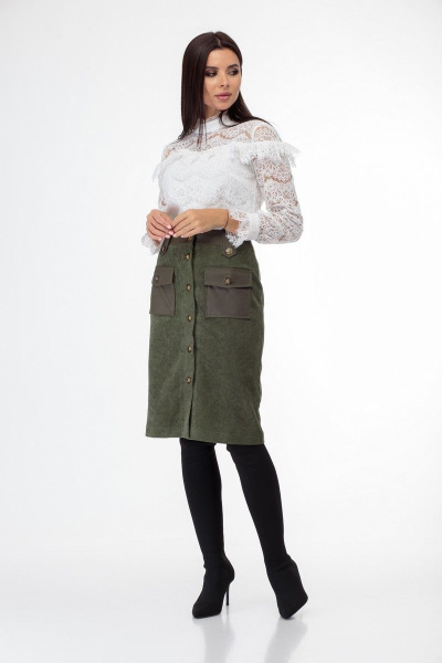 Кружевная блуза из плотного полотна с воланами и воротником-стойкой Anelli 933 белый - фото 9