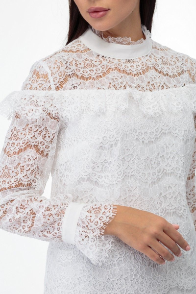 Кружевная блуза из плотного полотна с воланами и воротником-стойкой Anelli 933 белый - фото 7