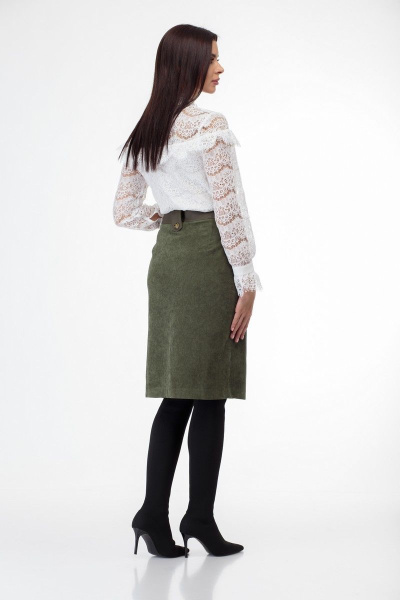 Кружевная блуза из плотного полотна с воланами и воротником-стойкой Anelli 933 белый - фото 5