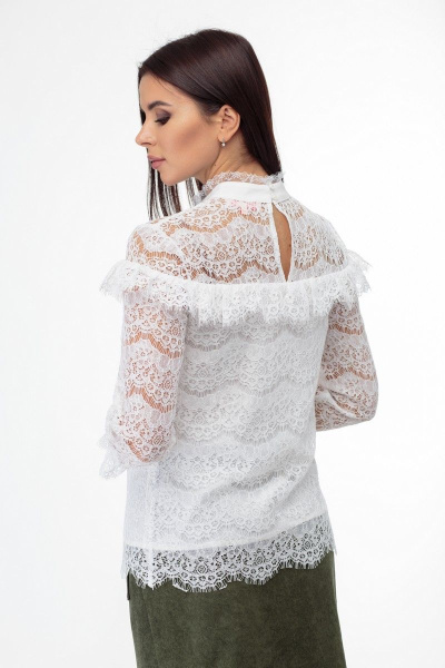 Кружевная блуза из плотного полотна с воланами и воротником-стойкой Anelli 933 белый - фото 4