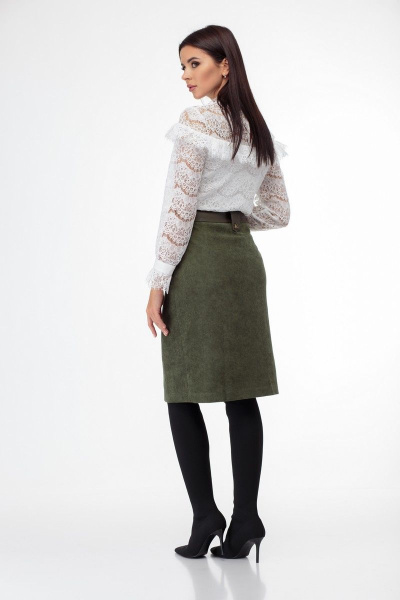 Кружевная блуза из плотного полотна с воланами и воротником-стойкой Anelli 933 белый - фото 3