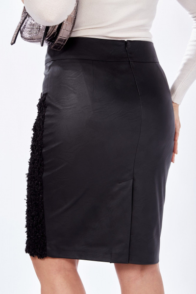 Черная юбка из экокожи с вставкой из текстиля и молнией Klever 425/1 черный_кожа+текстиль - фото 2