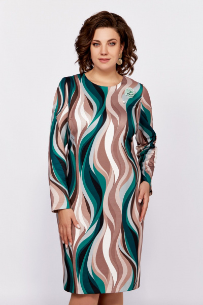 Платье полуприлегающее из трикотажа с вытачками и съёмным украшением Swallow 786 мультиколор - фото 9