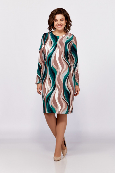 Платье полуприлегающее из трикотажа с вытачками и съёмным украшением Swallow 786 мультиколор - фото 3