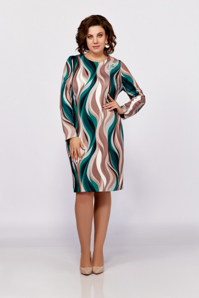 Платье полуприлегающее из трикотажа с вытачками и съёмным украшением Swallow 786 мультиколор - фото 1