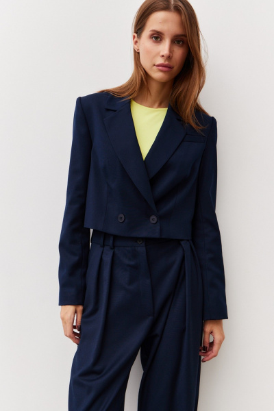 Жакет из текстиля в деловом стиле, комплект темно-синий Luitui R3006 темно-синий - фото 1