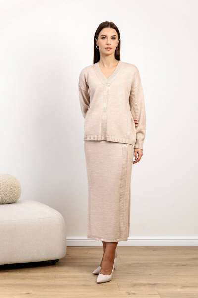 Костюм двойка юбка приталенное из трикотажа для повседневного образа Romgil РВ0093-ШЕ5 светлый опаловый - фото 1