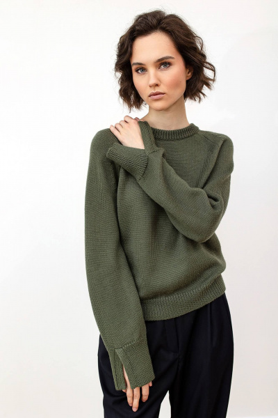 Джемпер из шерсти с комфортом для повседневного образа Romgil РВ0101-ШЕ5 оливковый - фото 1