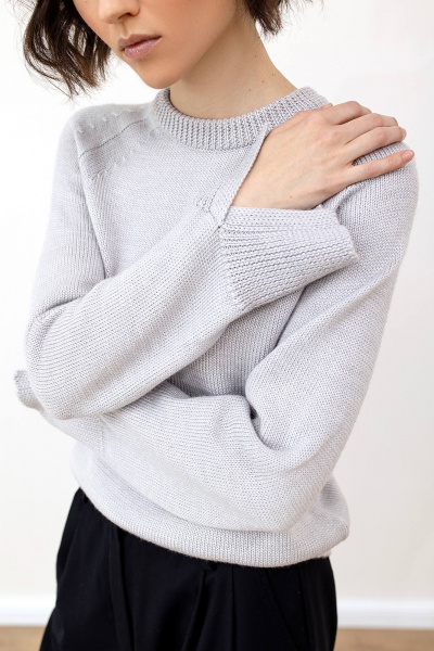 Джемпер шерстяной из трикотажа с горловиной-стойкой для стиля casual Romgil РВ0101-ШЕ5 светло-серый - фото 3