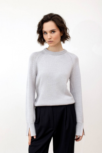 Джемпер шерстяной из трикотажа с горловиной-стойкой для стиля casual Romgil РВ0101-ШЕ5 светло-серый - фото 1