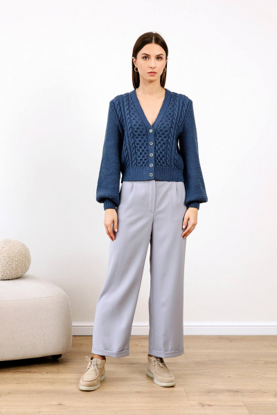 Кардиган короткий из мягкой пряжи для офисного и повседневного стиля Romgil РВ0104-ШЕ5 индиго - фото 6